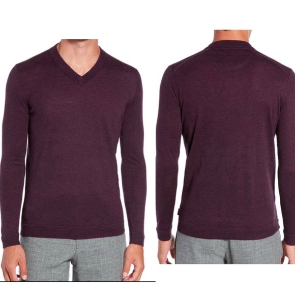 Ted Baker Noel Slim Fit V-Neck Wool/Silk/Cashmere blend Purple sweater, size L - Picture 1 of 15
